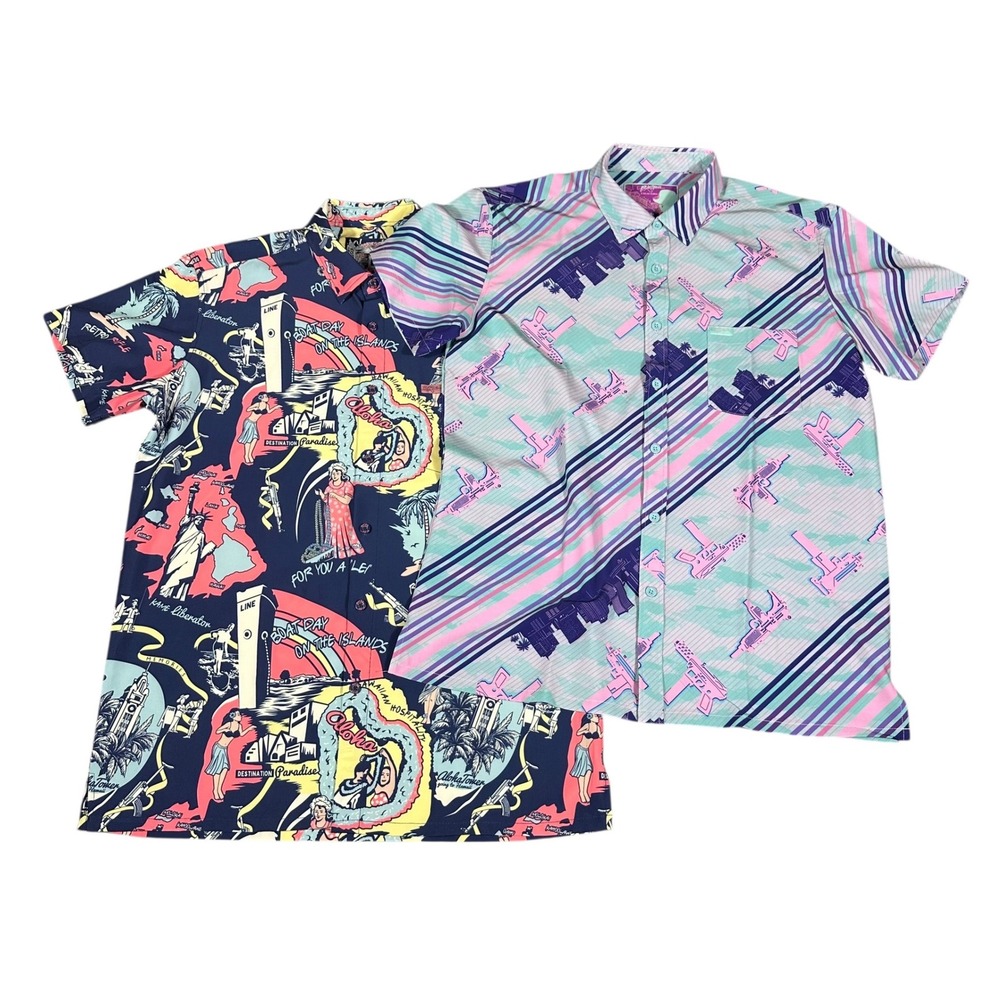 Retro Rifle‎ Button Down Shirts Mens Large Multicolor The Swayze Ocean Drive 2pk